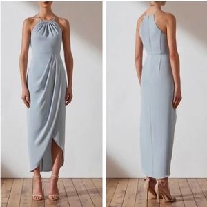 NEW Shona Joy Core High Neck Ruched Dress - Powder Blue